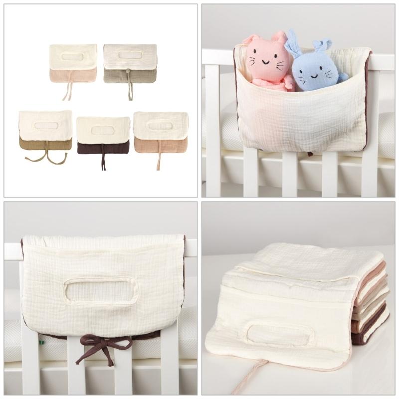 Multi Purpose Cotton Diaper Organsier Case Bag with Double Storage Compartments for Infant Toddler Bed Accessories