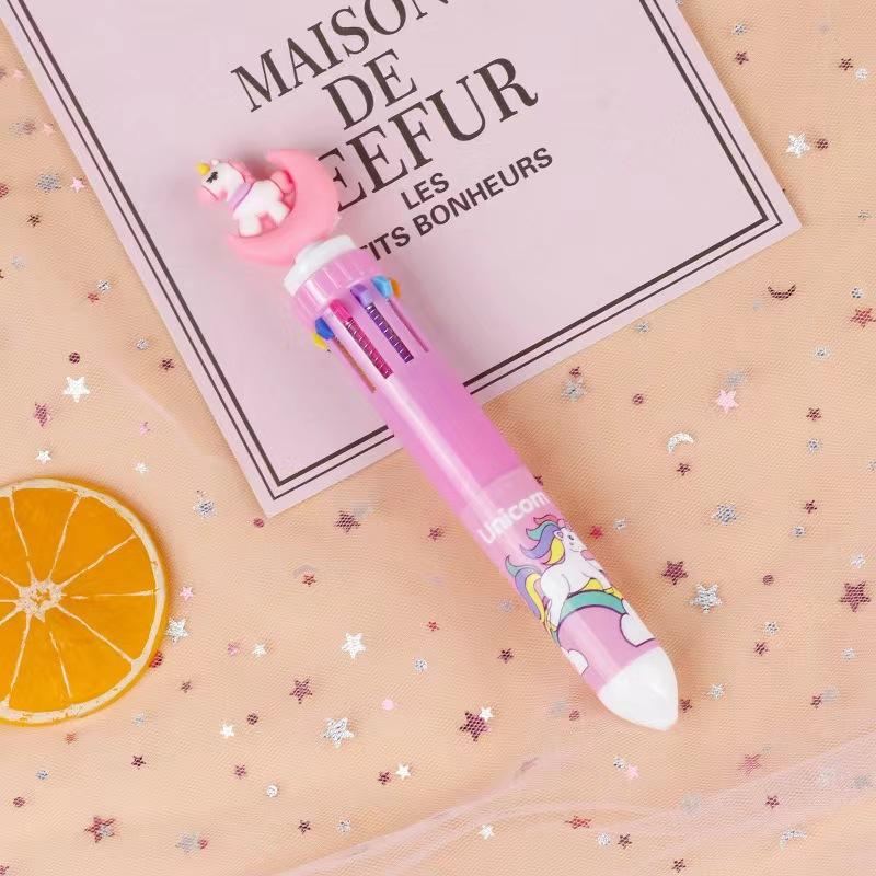 Ten-color Ballpoint Pen Girl Heart Cartoon Press Multi-color Pen Multi-function Color Handbook Pen Creative Cute Pen