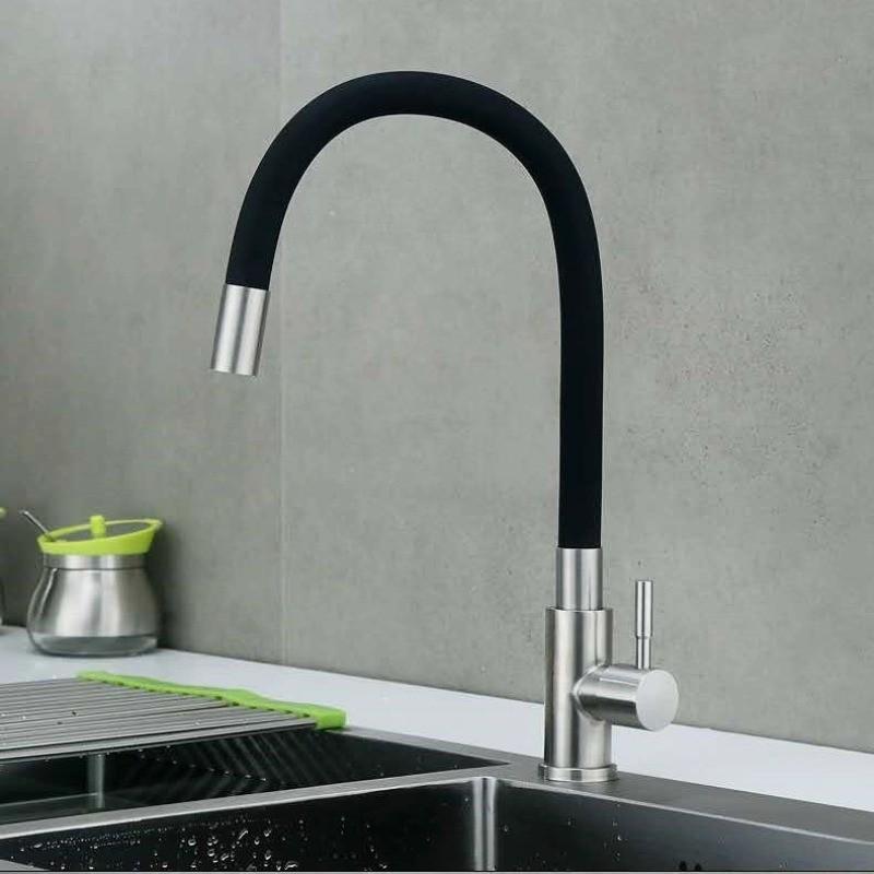 Kuchenny Silikonowy Wąż Bateria Stal Nierdzewna Uniwersalna Obrotowa Bateria Domowy Zlew Jednouchwytowa Bateria Zimnej Wody