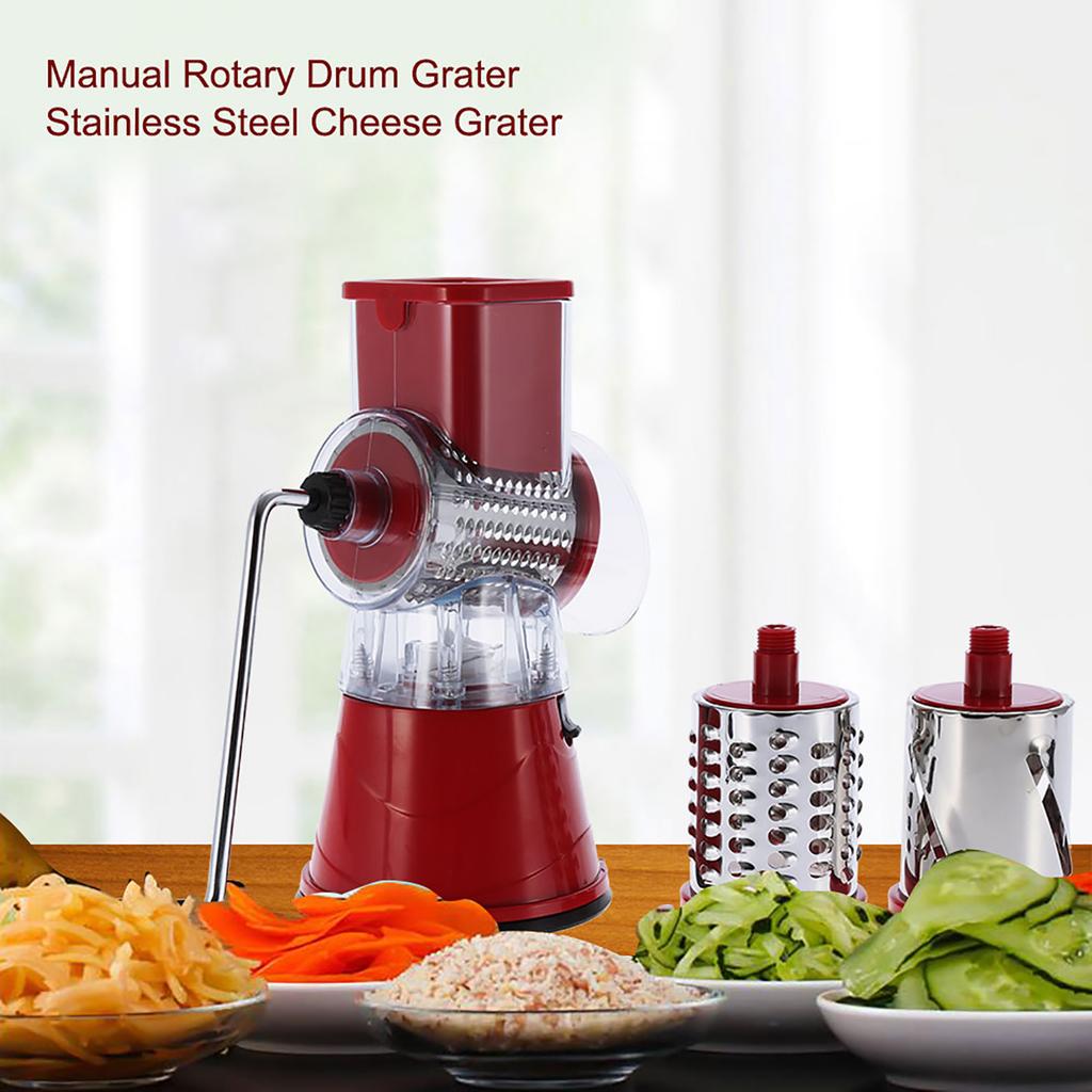 Răzătoare Manuală cu Tambur Rotativ Oțel Inoxidabil Răzătoare Brânză Tăietor Legume Instrument de Feliere Tocător Roșu