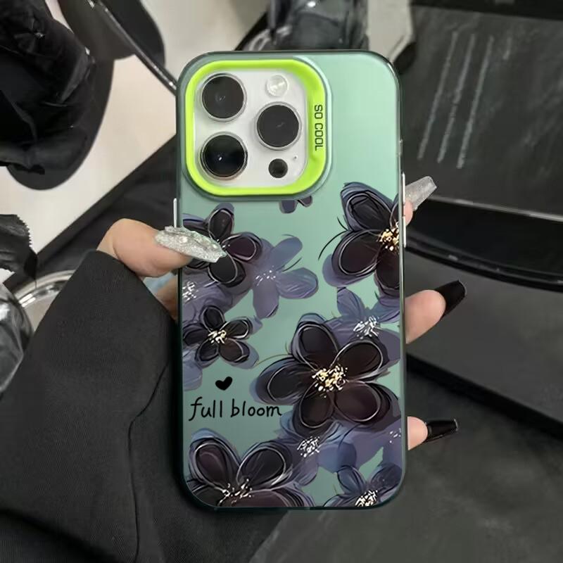 Full Bloom Flowers Electroplate Silver IMD Phone Case For iPhone 16 15 14 13 12 11 Pro Max 7 Plus X XS XR Shockproof Back Cover