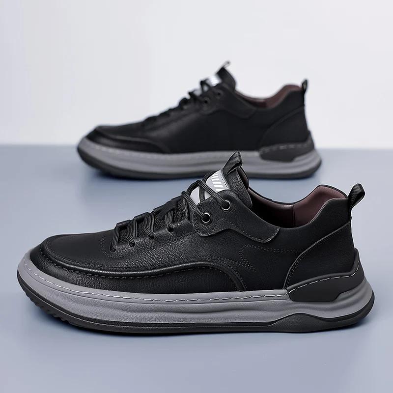 Fashion Sport Shoes Genuine Leather Men's Shoes  Brand Casual Shoes Lace up Mens Sneakers Italian Breathable Skateboard Shoe