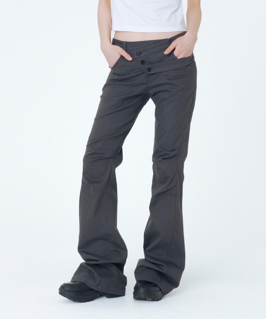 MISEKI SEOUL Diagonal Strap Bootcut Pants Charcoal