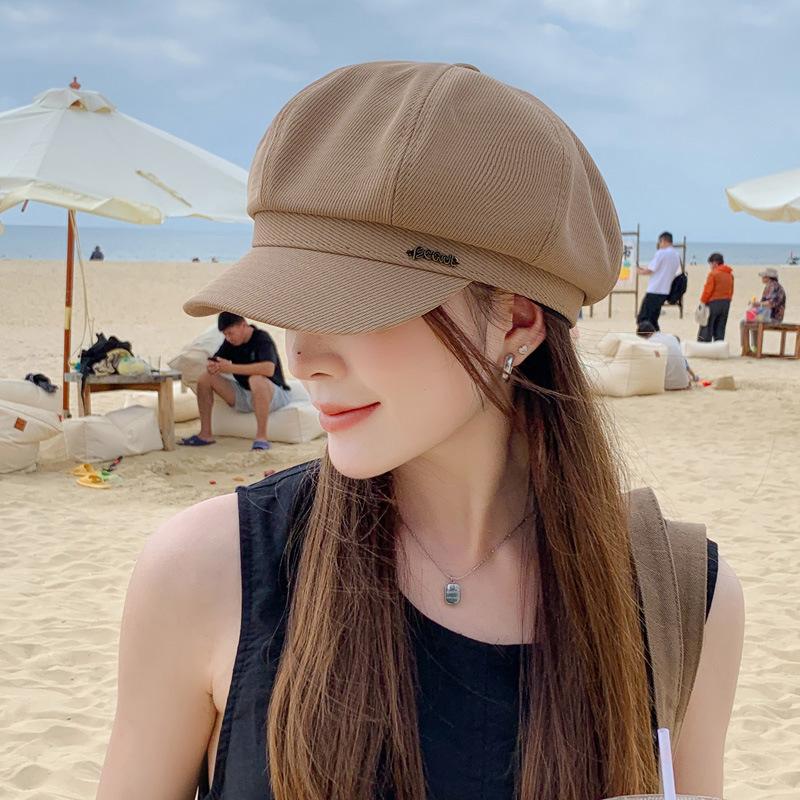 Pălărie Femei Pălărie Octogonală de Vară Pălărie Retro Stil Britanic Față Mică Modă Etichetă Metalică Pălărie Newsboy Subțire