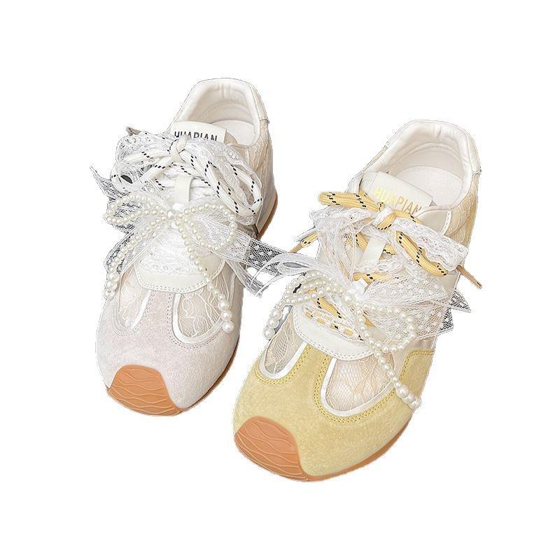 Inner Height-increasing Leather Lace German Training Shoes for Women's 2025 Spring New Models with Skirts, Mesh Breathable and Versatile Forrest G