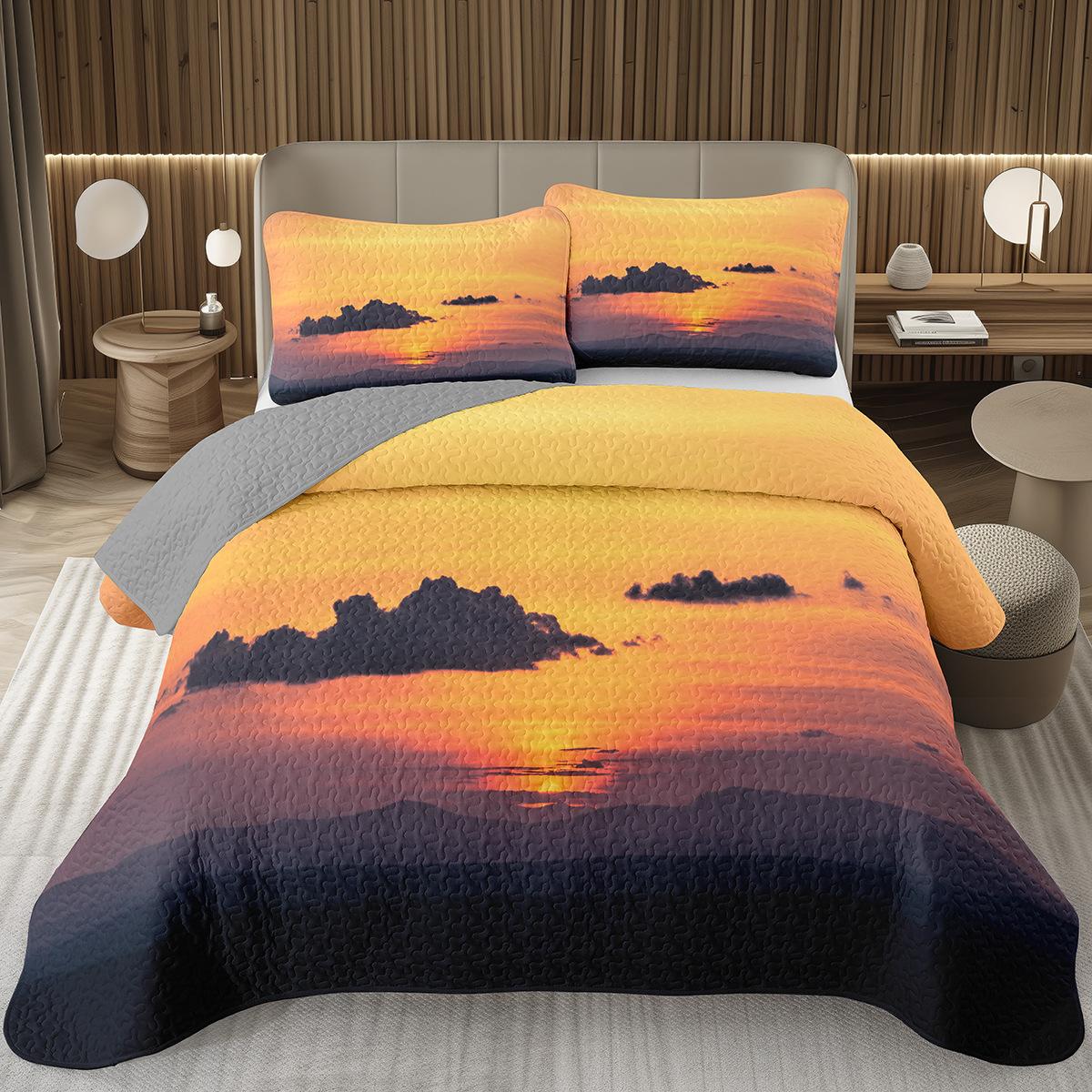 

Comforter Natural Scenery Twin/Full/Queen/King Sunrise 2/3 Pieces Landscape Quilt Set Reversible Grey Quilted Bedding Comforter (quilt)-EU Single(135*200cm)3pcs