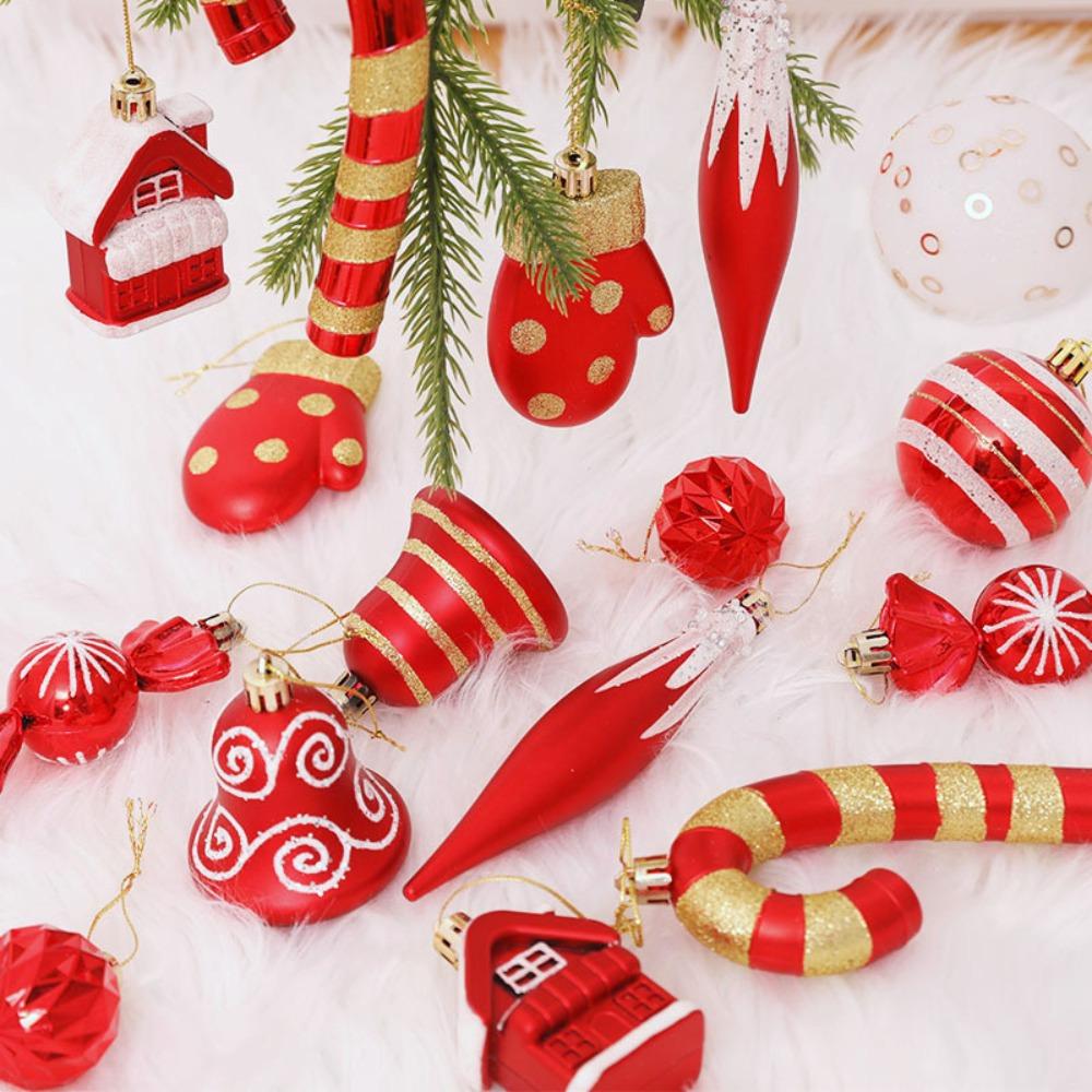 16 Stück Kunststoff Weihnachtsbaum Dekorationen Cartoon Weihnachtsbaum Anhänger NEUES Weihnachten Hängende Kugeln Set