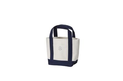 [Coleção Mercedes-Benz] Mini Bolsa Tote Genuína Lona Branco/Marinho