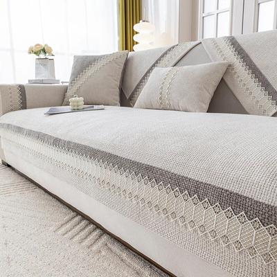 Lace Chenille Sofa Cushion Advanced Anti Slip Wear-resistant Settee Towel Pillowcase Color Blocking Living Room Sofa Dust Cover