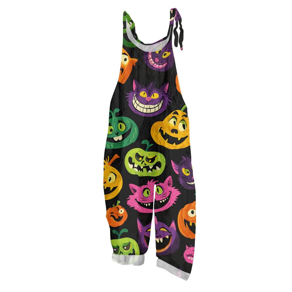Women's Jumpsuit  Print Casual Loose Vintage Shoulder Strap Cotton Linen