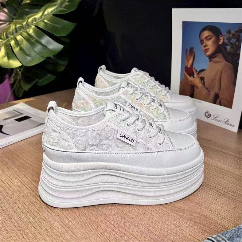 Little white shoes thin small summer new thick-soled heightening mesh breathable embroidery casual board shoes