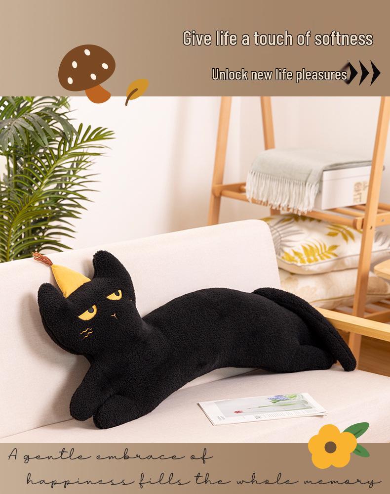 Black & White Coco Cat Plush Pillow - Cute Kitten Cushion & Sofa Backrest