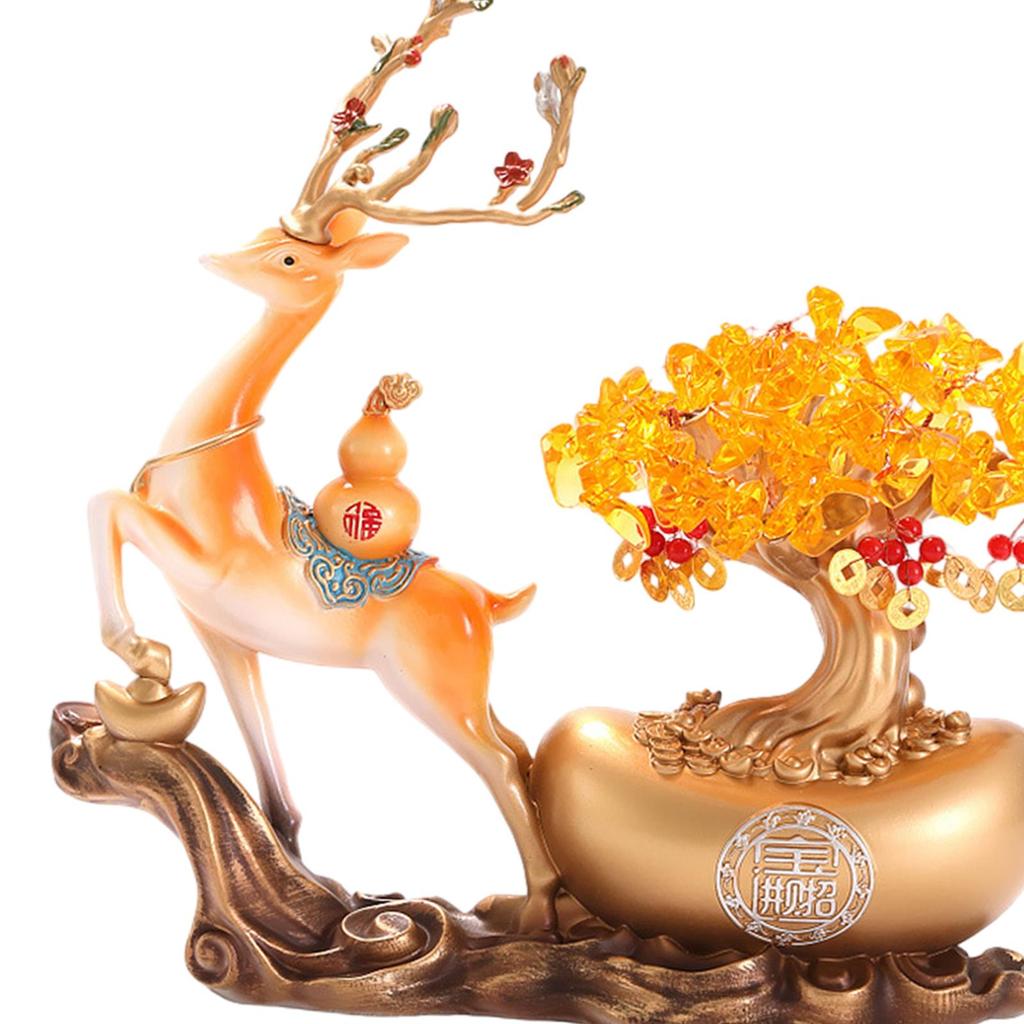 Decorative Deer Figurine Desktop Ornament Money Tree Desk Ornaments Home Decorations Elk Resin