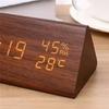 M-Modern-LED Student Clock Simple Wooden Clock Temperature Display Sound Control Clock Desktop Home Decorative Ornaments