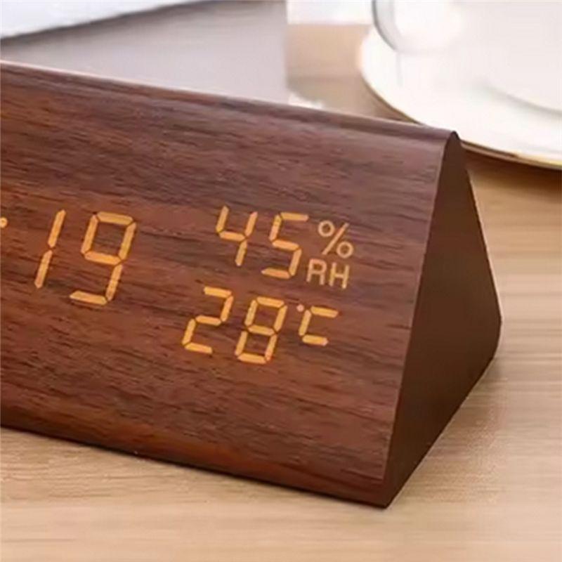 M-Modern-LED Student Clock Simple Wooden Clock Temperature Display Sound Control Clock Desktop Home Decorative Ornaments