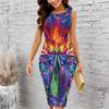 Women Plus Size Crew Neck Sleeveless Midi Dress Vibrant Kaleidoscope Abstract Art Print Bodycon Dress