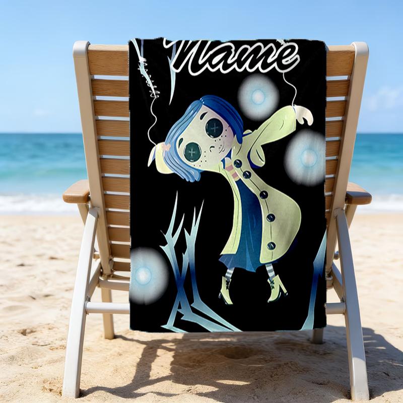 1pc Coraline7 Beach Towel with Custom Name, Beach/Swimming/Bath/Picnic/Camping Towel, Suitable for Seaside Beaches