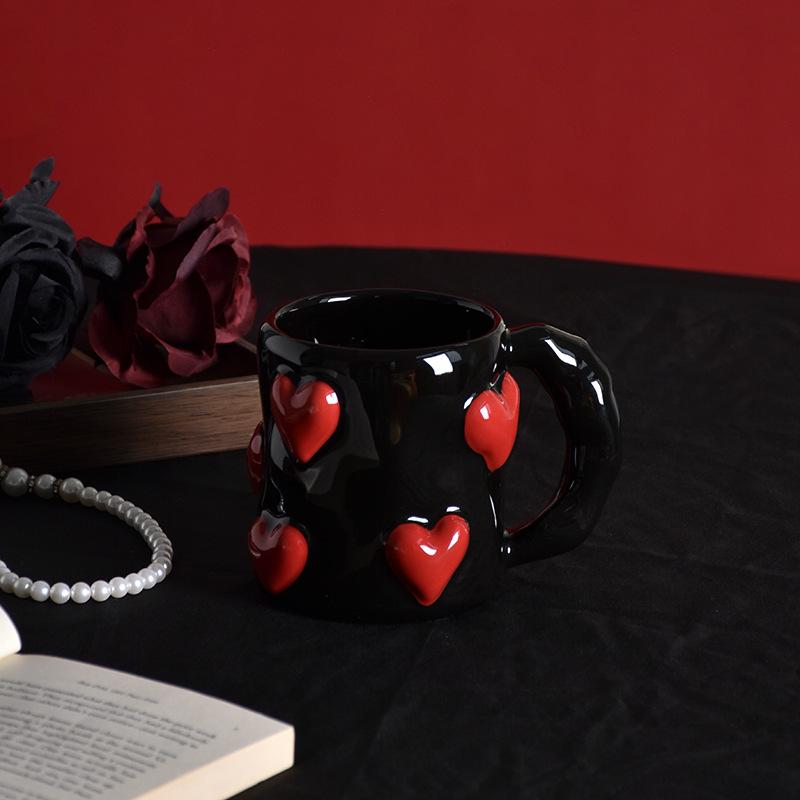 Creative High-End Black Heart Couple Ceramic Coffee Mugs