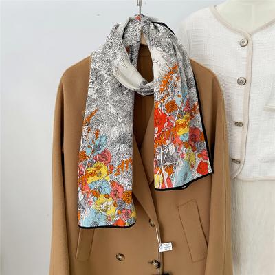 160X33Cm Winter Silk Cashmere Scarf Women Tropical Jungle Plant Manual Hand Rolled Shawl Warm Long Scarves Wrap Pashmina Bandana