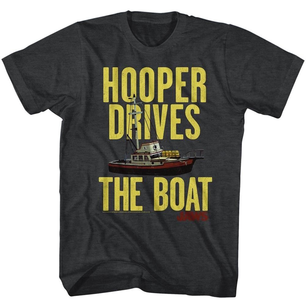 

JAWS Movie T-Shirt Hooper Drives The Boat New Official Black Heather in SM5XL Unisex T-Shirt XL