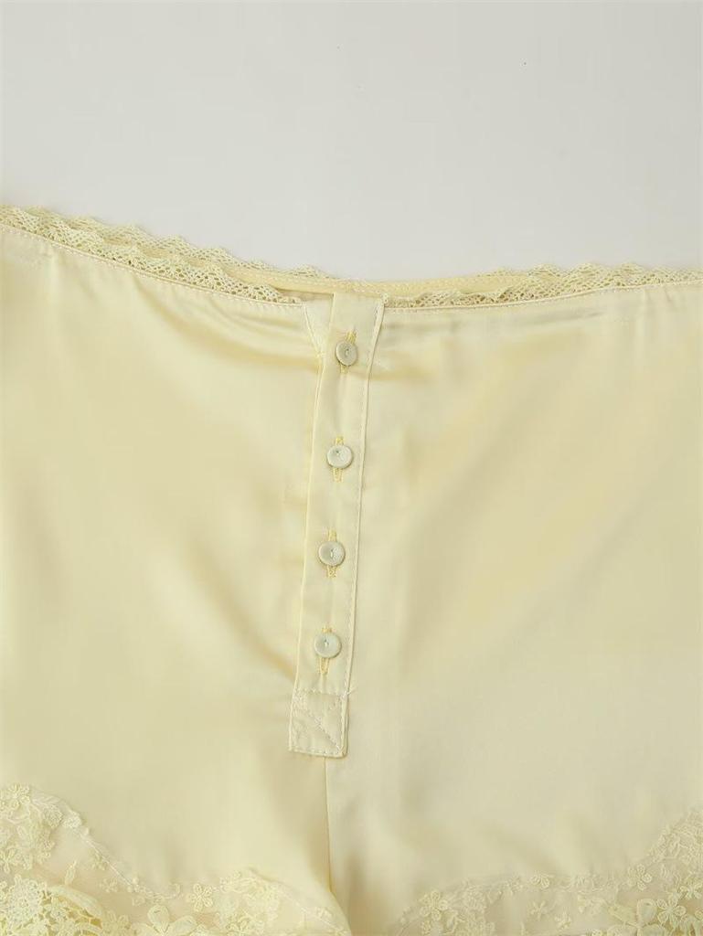 European & American 2025 Women's Elegant Real Silk Lingerie-Style Top with Shorts