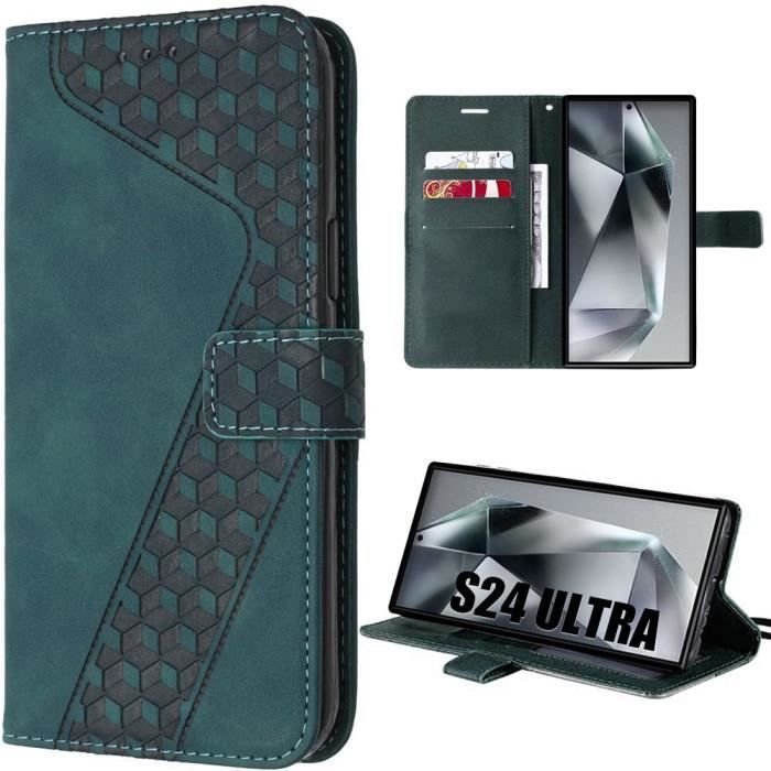Coque - Efconnection - pour Samsung Galaxy S24 Ultra - Protection Antichoc - Motif Mosaïque - Vert Nuit