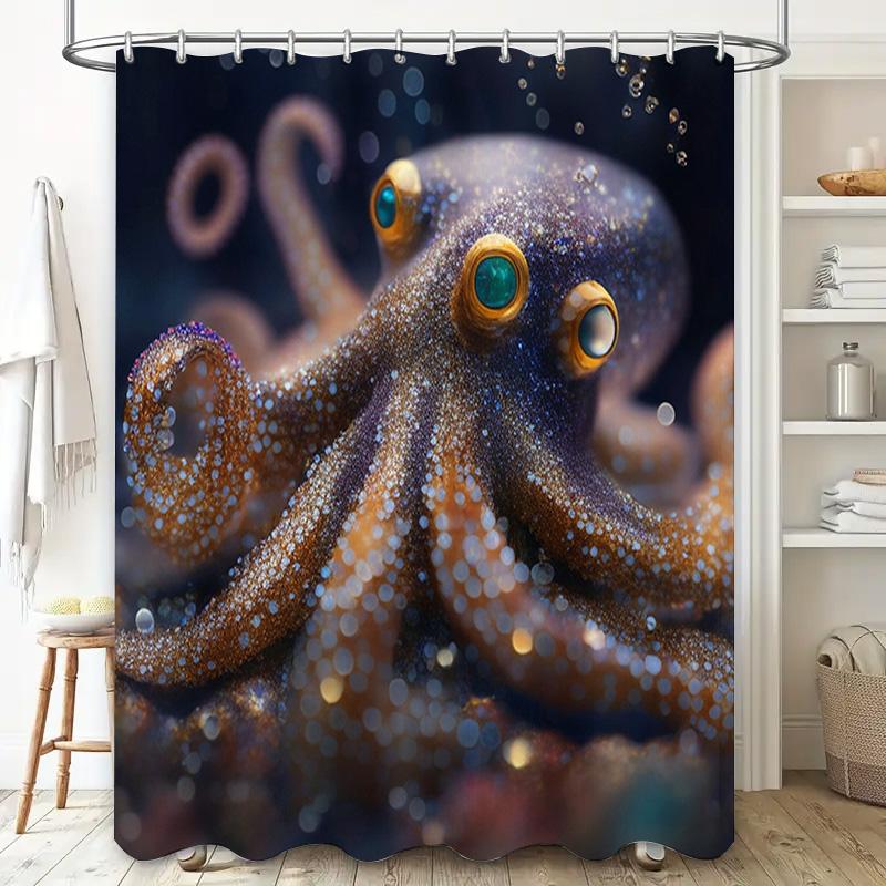 3D Octopus Print Shower Curtain Waterproof Bath Decoration for Home Bathroom Decorations in Blue Green Yellow Colorful Design Si