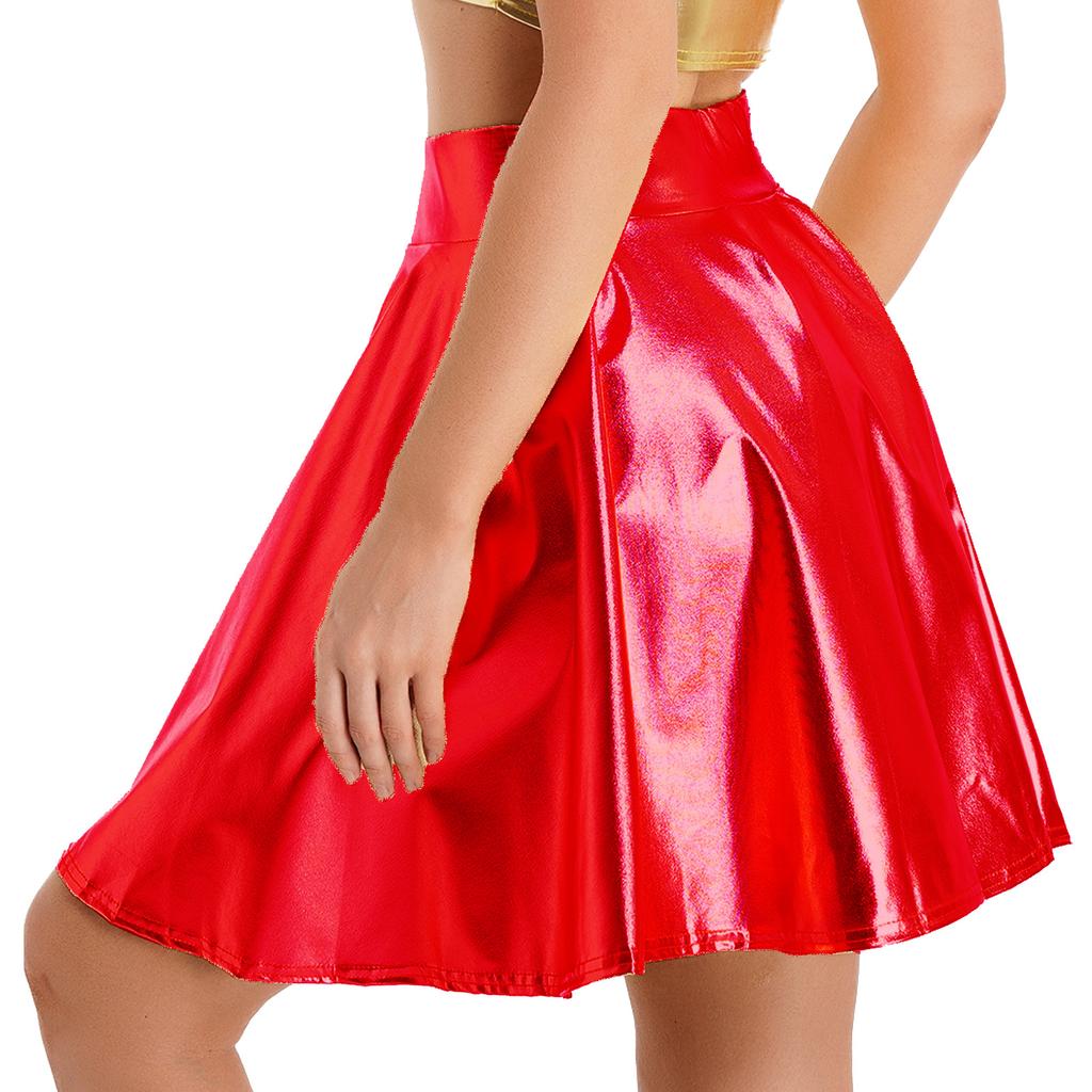 High Waist Flare Skirt Club Stage Costume Party Dancewear Shiny Ruffle Skirts for Women