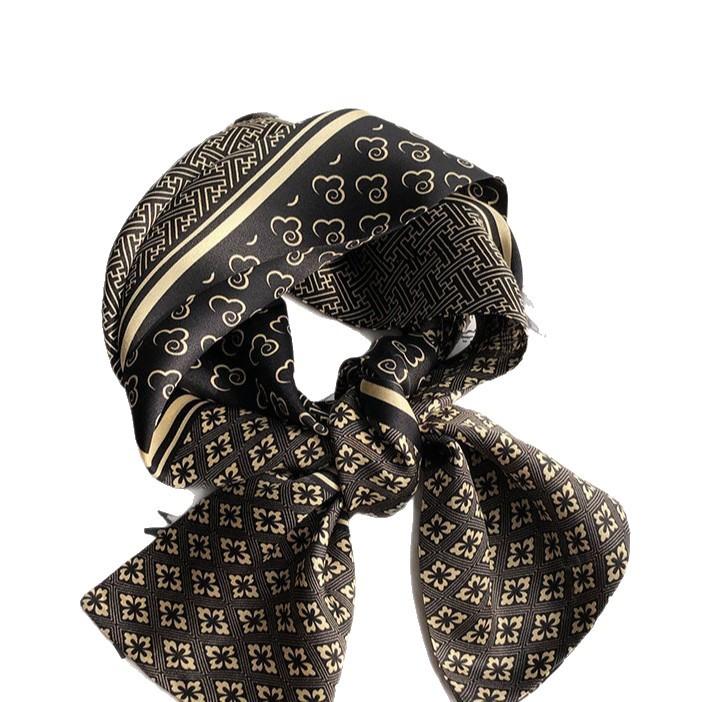 Black Silk Silk Scarf Versatile Spring and Autumn Style Foreign Fashion Small Long Female 111 Mulberry Silk Small Scarf with Skirt