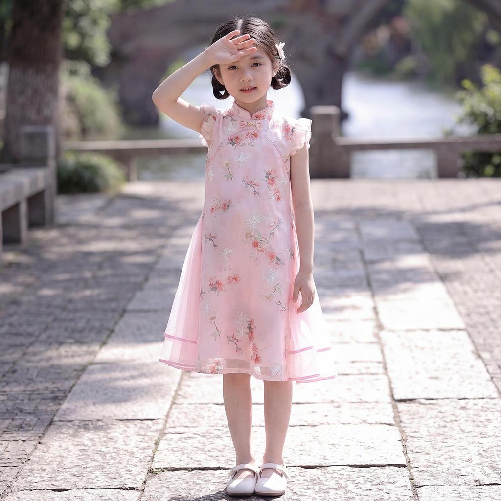 2026 New Cheongsam Girls' Chinese Style Summer Princess Dress