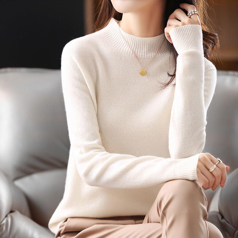 INDFS Женская мода Повседневный Осень Зима Однотонный Принт Длинный Рукав Полуводолазка Свитера M белый 2189₽