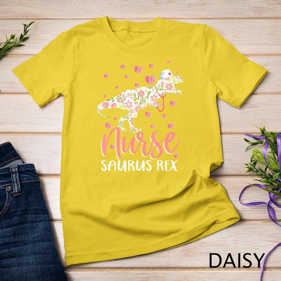 Funny Dinosaur Scrub Nurse Life RN Nursing LPN Floral Mother Unisex T-shirt 4 XL