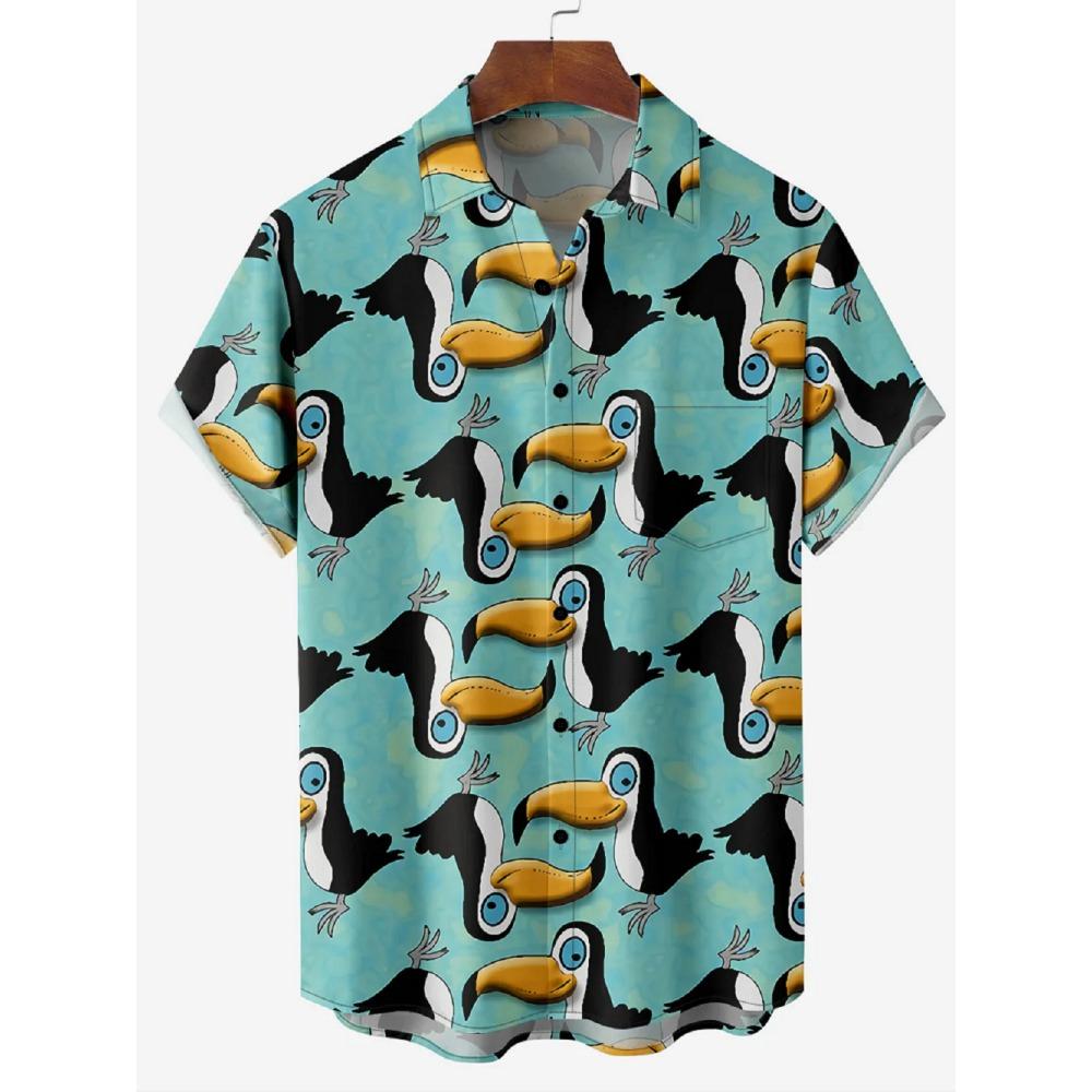 Men's Shirts Summer Hawaiian Casual Seaside Beach Tops Cartoon Planet Rocket Print Button Short-sleeve Oversized Shirts Chemise
