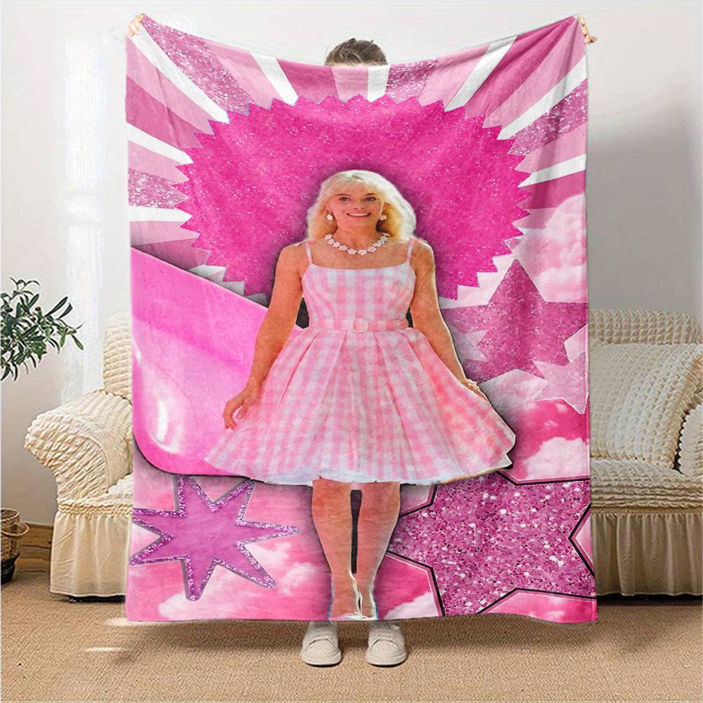 1pc pink checkered dress Flannel Blanket Soft Warm Throw for Home, Office, Travel, All-Season Cozy Bedding Gift L1481