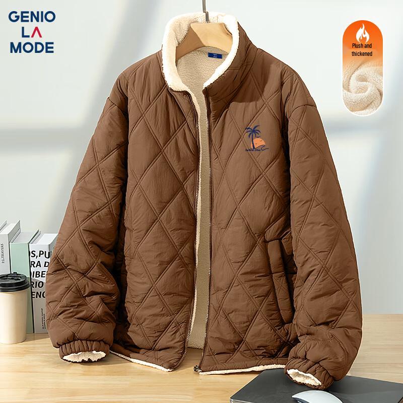 

GENIOLAMODE Men s Winter Plush Stand-Collar Cotton Jacket 3XL