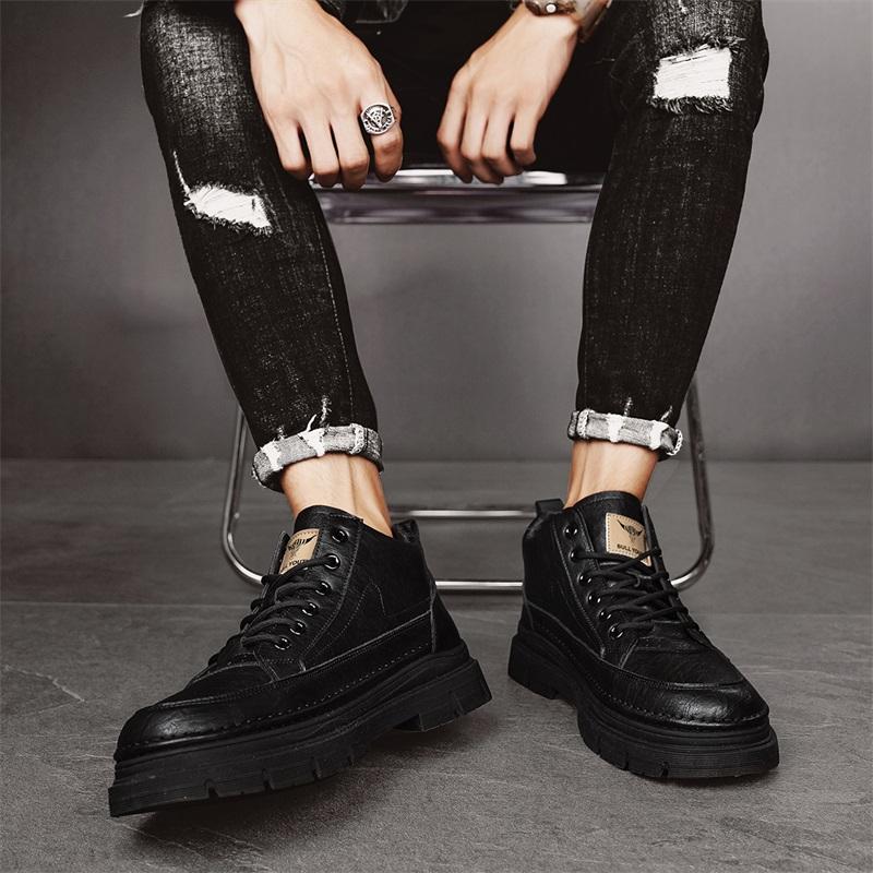 Fashion Men's Classics Retro Work Boots Fashion All-match Man Shoe Round Toe Lace-up Boots Men Waterproof Casual Motorcycle Shoes