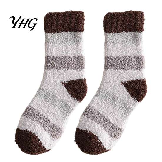 Skiing Thermal Layer Socks Thickened Coral Fleece for Men, Striped Mid-calf Socks, Soft Winter Gift Women Fuzzy Crew Winter, Cold Weather Warm