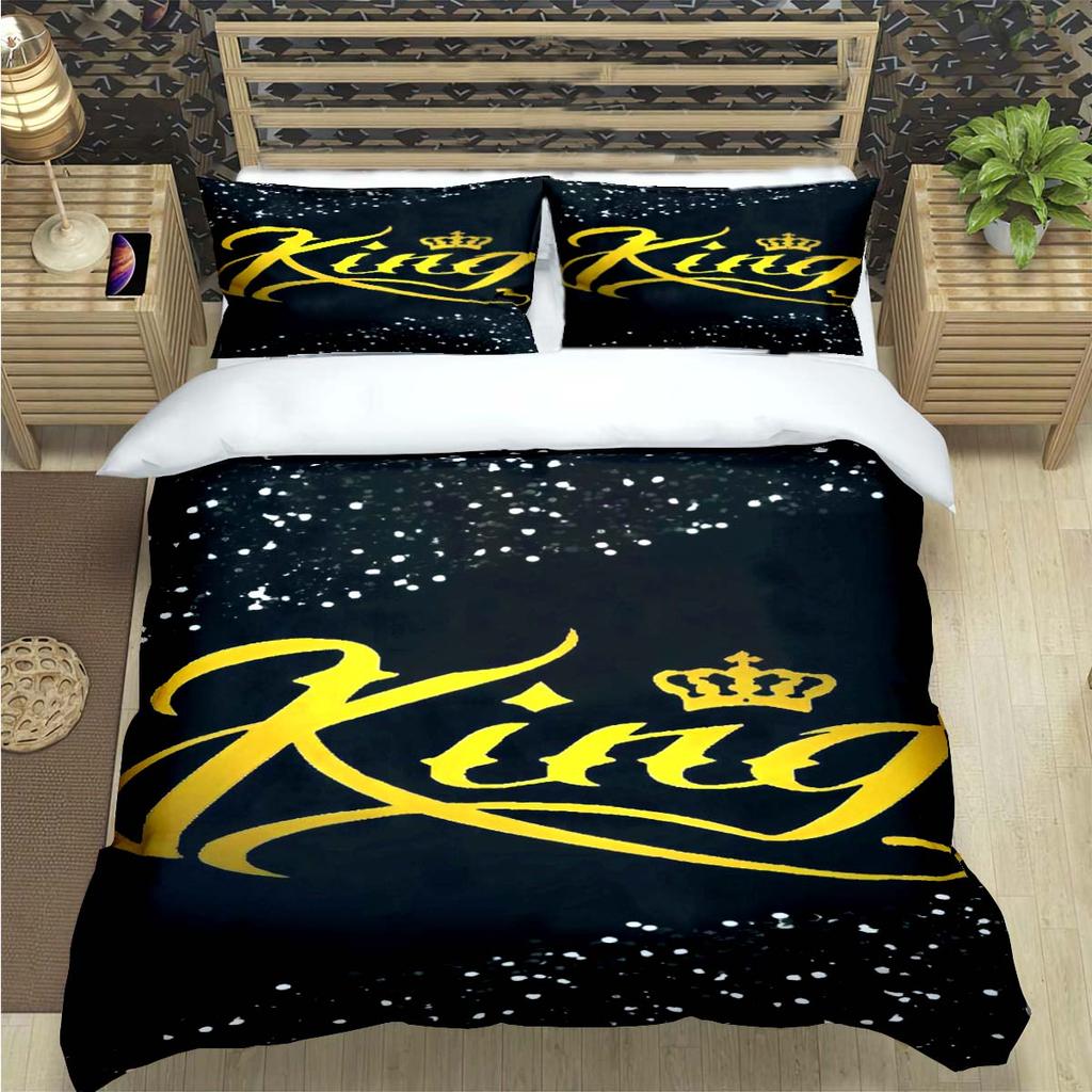 Fashion King And Queen Print Bedding Set Single Twin Full King Size Cute Animals Bed Linen Adults Teens Bedroom Luxury Gift