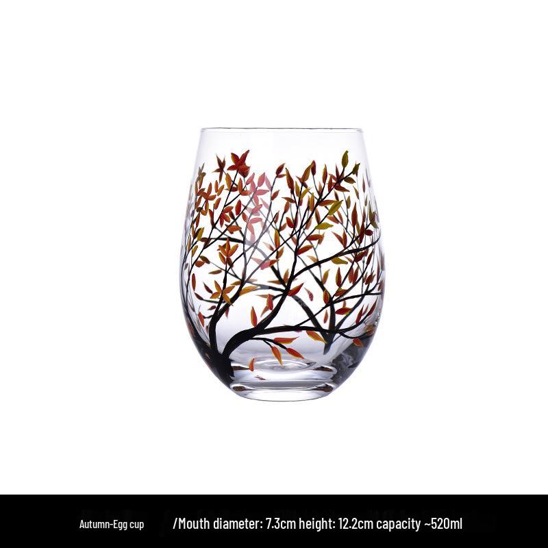 Four Seasons Hand-Painted Crystal Glass Goblet & Egg Cup Set