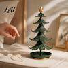 Holiday Tabletop Decor Christmas Tree Jewelry Stand 360 Degree Rotating Base Metal Earring Display Stand Rack Dark Green Tray for Necklaces
