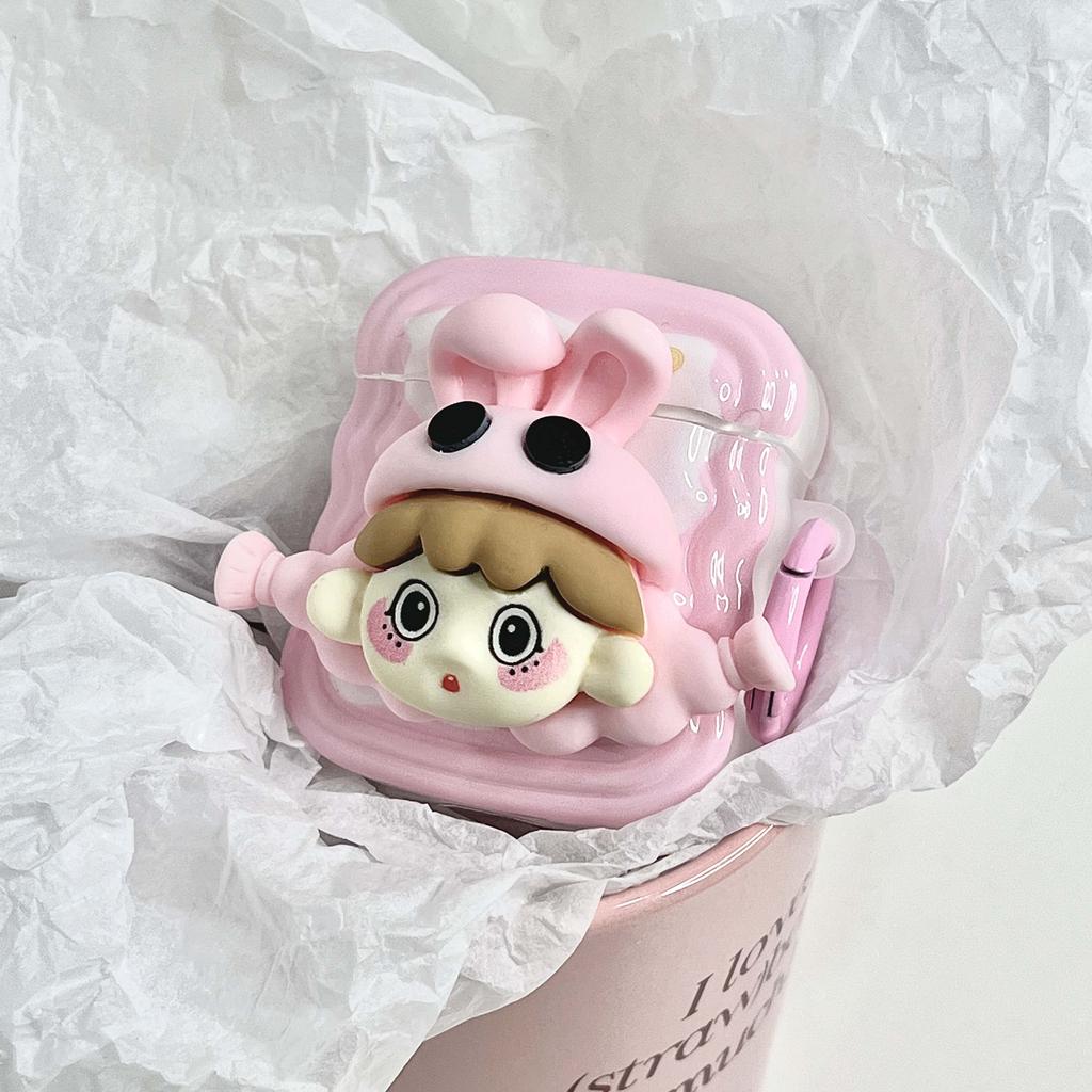 Cute 3d Girl Rabbit Cartoon Bunny Bow Pink Imd Non -Slip Earphone Case For Apple Airpods 1 2 Pro 3 2nd Wireless Bluetooth Box