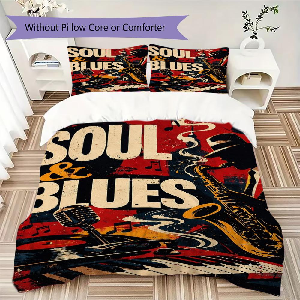 Conjunto de Roupa de Cama com Estampa de Guitarra Salpicada Preto e Branco, Conjunto de Capa de Edredom de Rock(1 capa de edredom + 2 fronhas, sem enchimento.)