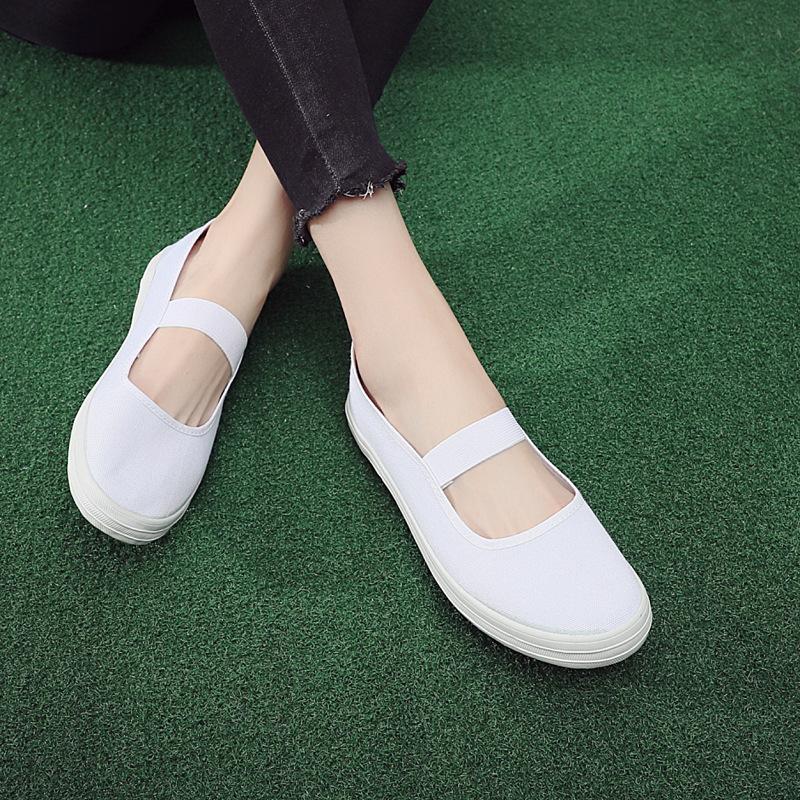 

Little white shoes women s spring and autumn work elastic band women s shoes flat-soled nurse shoes non-slip shoes comfortable women s dance 34