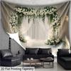 2D Elegant Floral Arch Tapestry White Roses and Greenery Backdrop Background Cloth