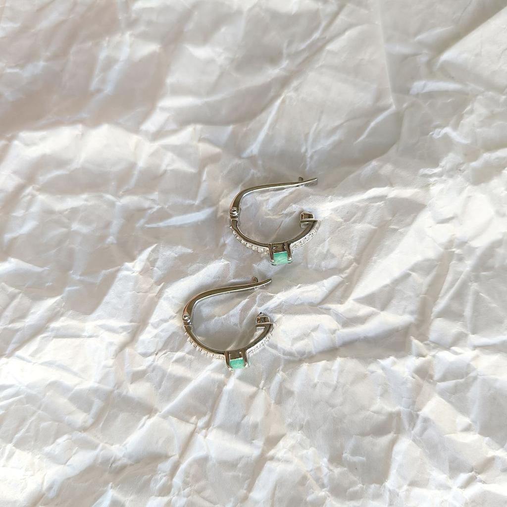 Silver Earrings with Natural Emerald 1.528ct, Cubic Zirconia (2163534)