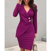 2026 New V-Neck Office Bodycon Dress, Long Sleeve Button Front Pencil Dress for Work, Chic Professional Midi Dress