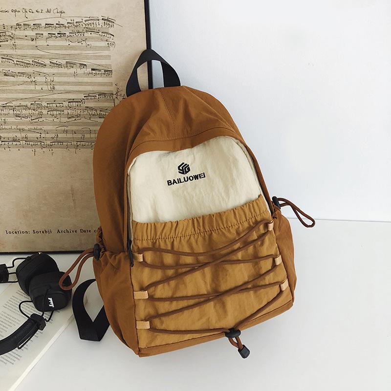 Backpack Women S High-Value College Style Backpack Travel Women S Bag Lightweight Men S Bag Contrasting Color Outdoor Leisure коричневый