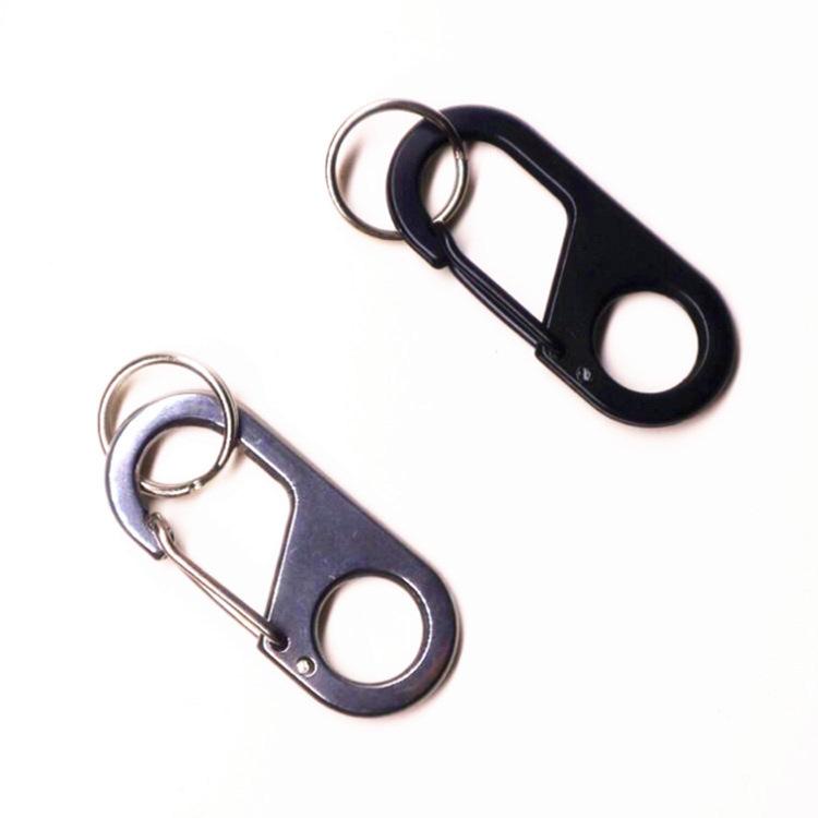 Compact Stainless Steel Carabiner Keychain with Double Ring Quick Release Hook and Load-Bearing Figure 8 Buckle