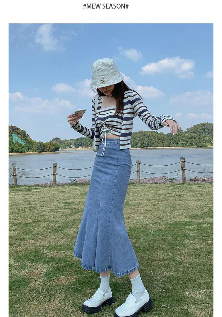Women's Fishtail Denim Skirt – 2026 Spring/Summer/Autumn Hip-hugging Mid-length Slit Design