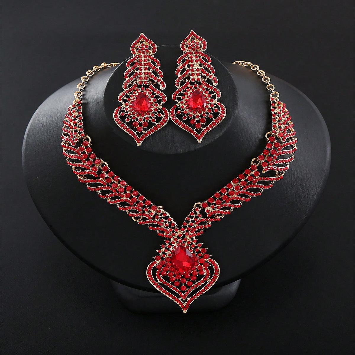 

European and American Exaggerated Retro Full Diamond Bridal Rhinestone Set Necklace Earrings Two-piece Banquet Dress Party Accessories 2026 45CM